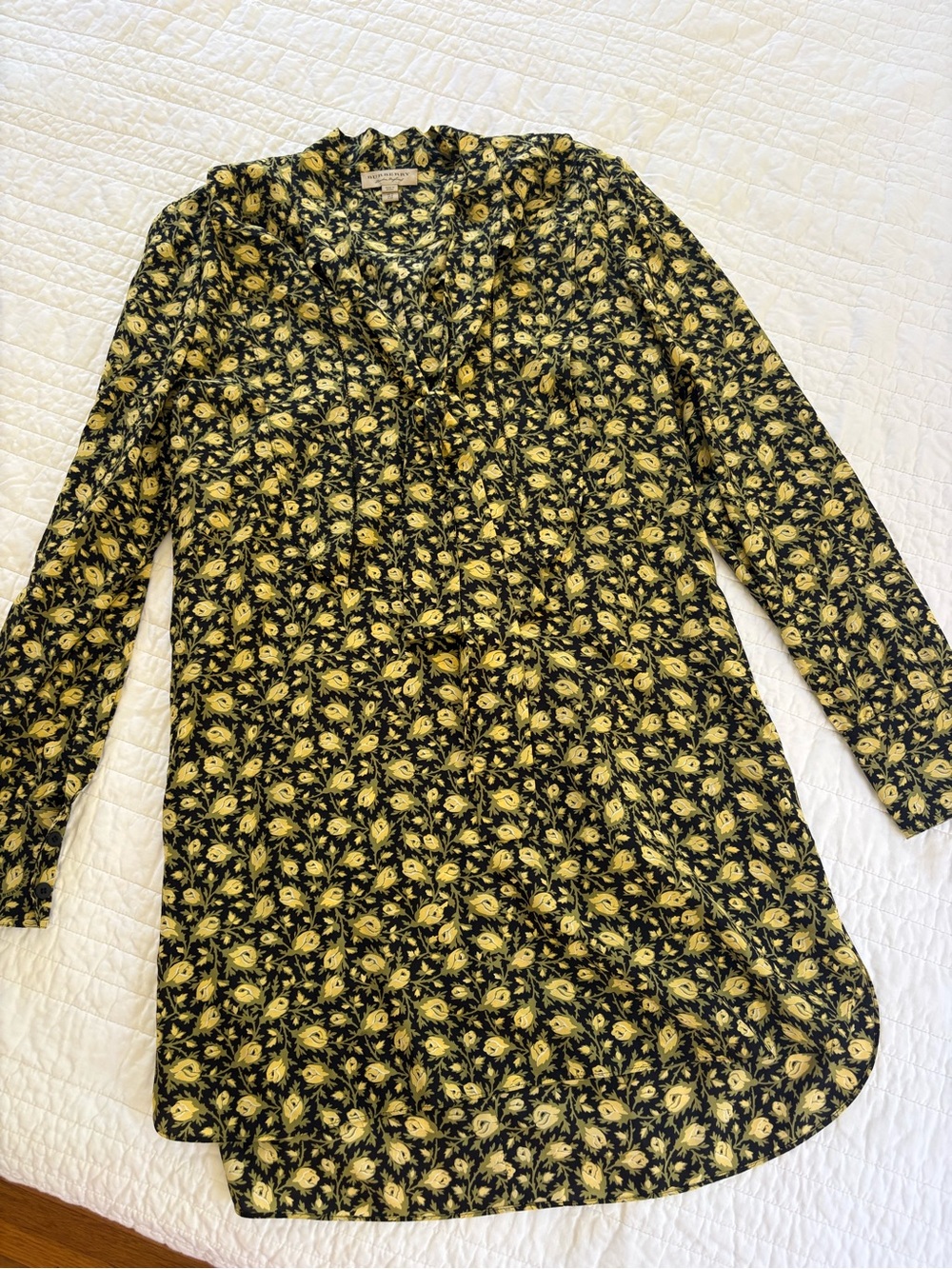 Floral Button-Up Tunic Dress in Black and Yellow